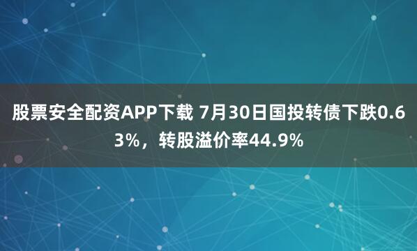 股票安全配资APP下载 7月30日国投转债下跌0.63%,转股溢价率44.9%